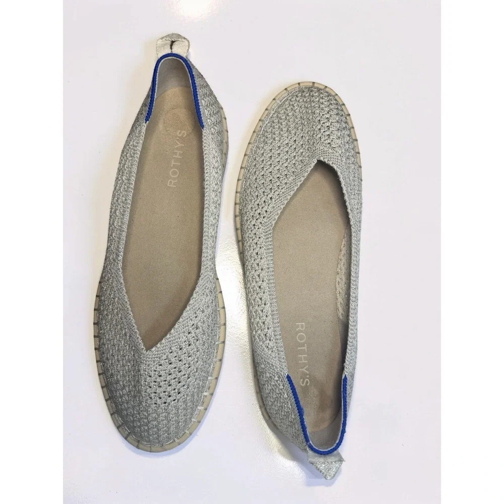 Rothy's The Espadrille Women's Size 10 Diamond Metallic Flat Wedges EUC